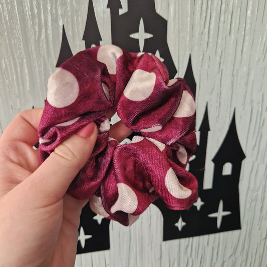 Polka dot burgundy velvet hair scrunchie