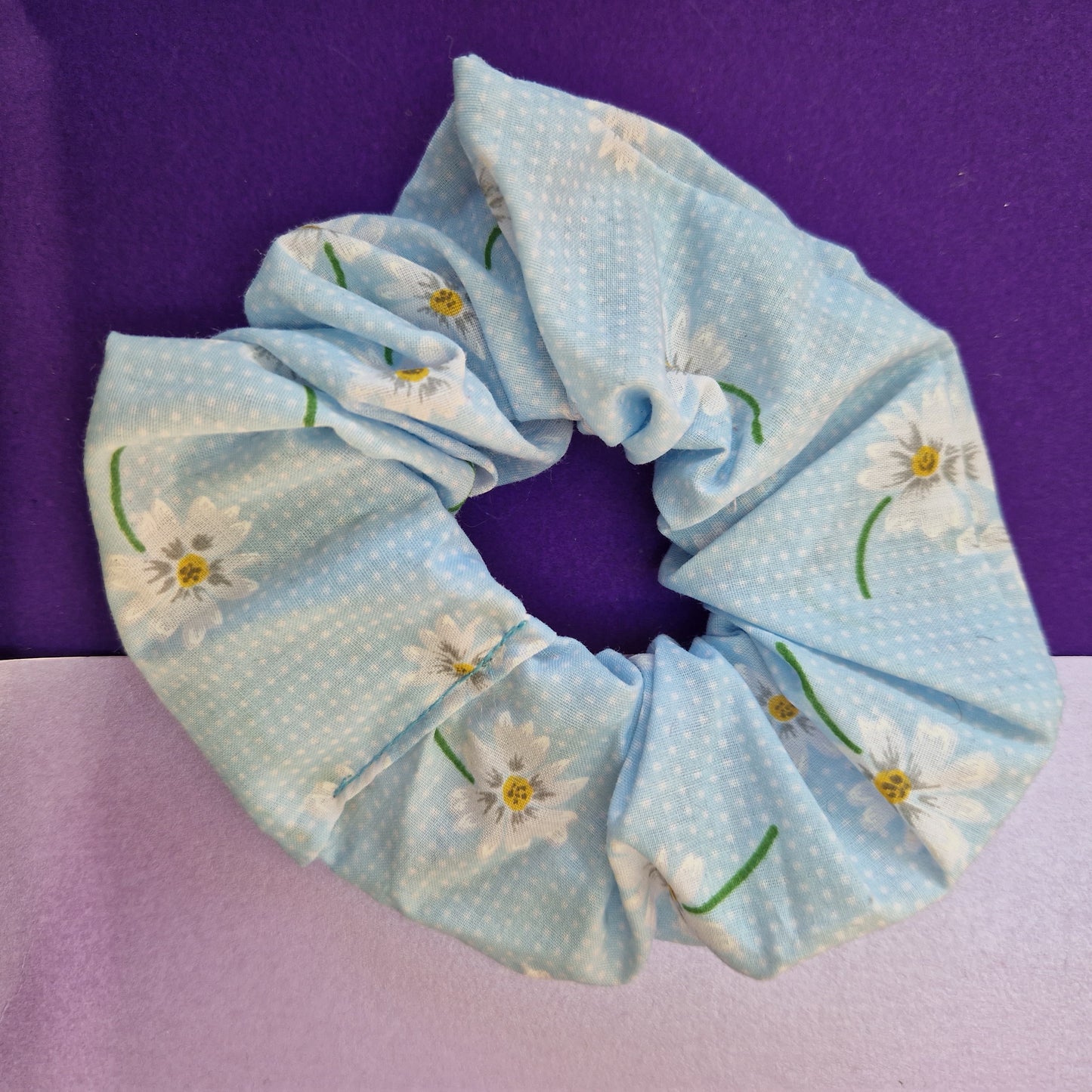 Blue daisy polycotton hair scrunchie