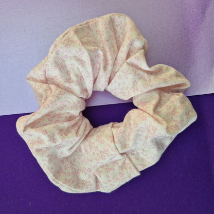 Pink ditsy floral cotton hair scrunchie