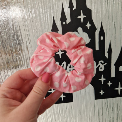 Pink polka dot cotton hair scrunchie