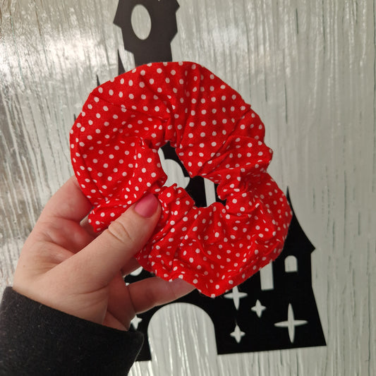 Red polka dot cotton hair scrunchie