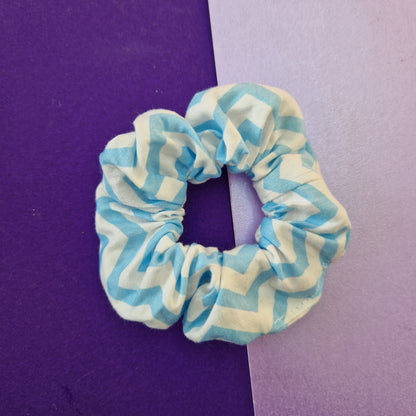 Blue chevron cotton hair scrunchie