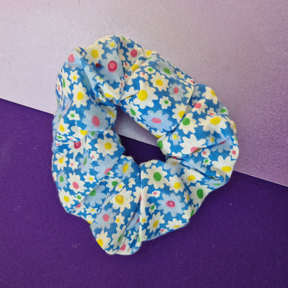 Blue floral cotton hair scrunchie