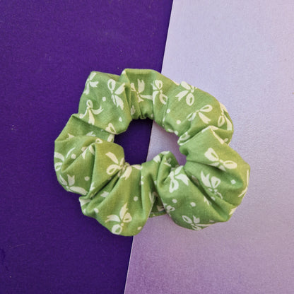 Green bow cotton hair scrunchie