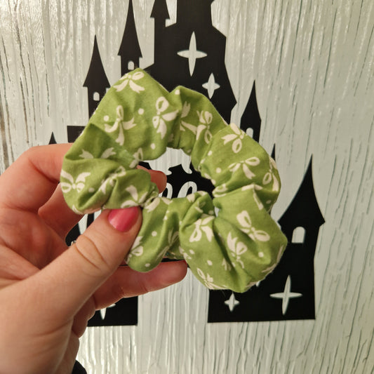 Green bow cotton hair scrunchie