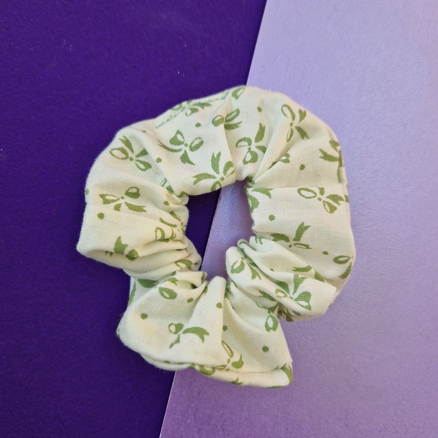 Beige bow cotton hair scrunchie