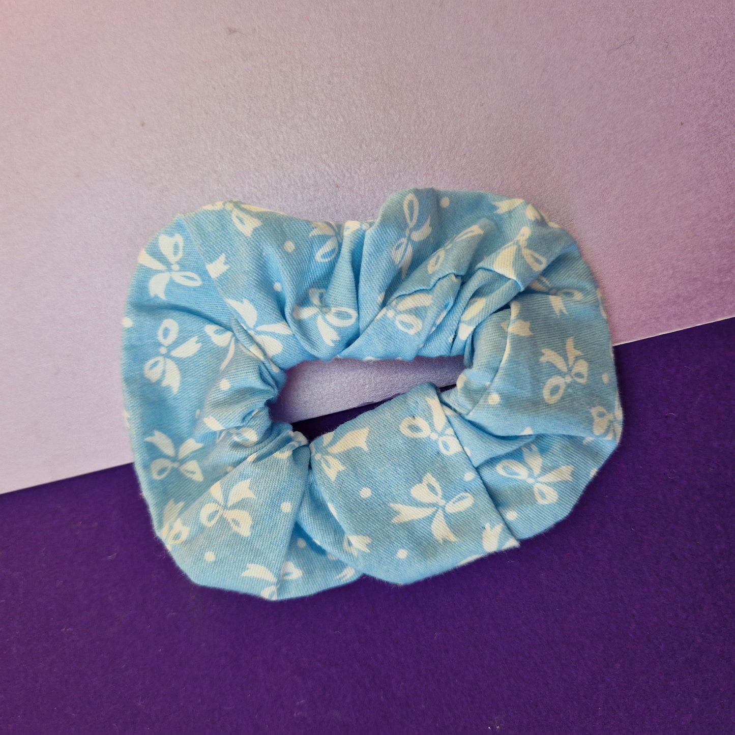 Blue bow cotton hair scrunchie