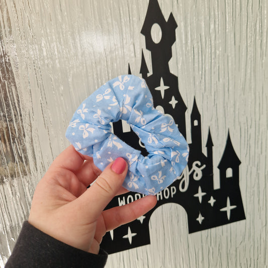 Blue bow cotton hair scrunchie