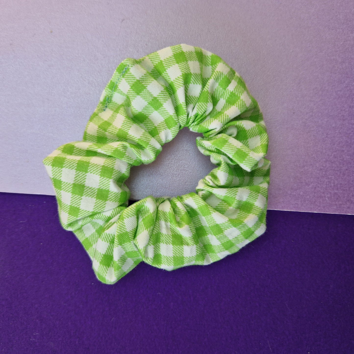 Green tartan cotton hair scrunchie