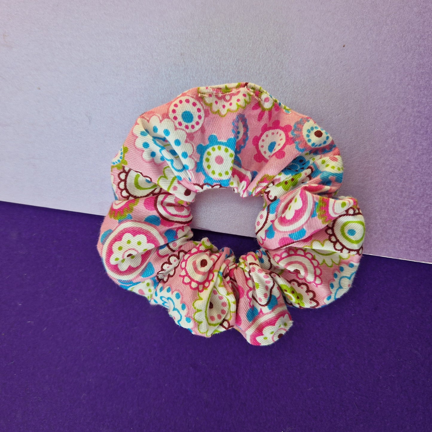 Floral pink cotton hair scrunchie