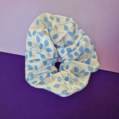 Blue leaf cotton hair scrunchie