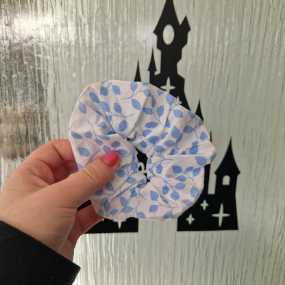 Blue leaf cotton hair scrunchie