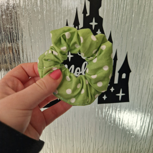 Green polka dot cotton hair scrunchie