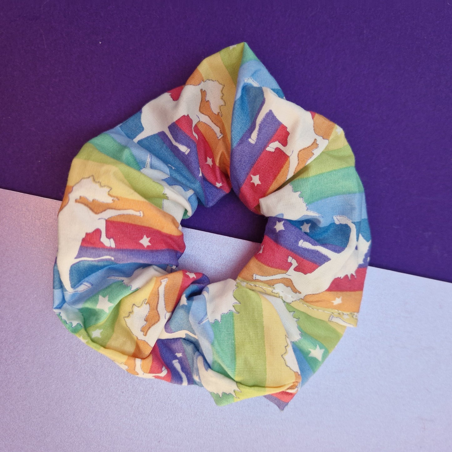 Rainbow unicorn cotton hair scrunchie