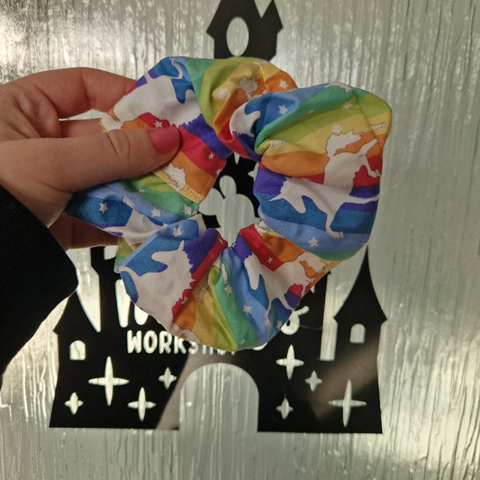 Rainbow unicorn cotton hair scrunchie