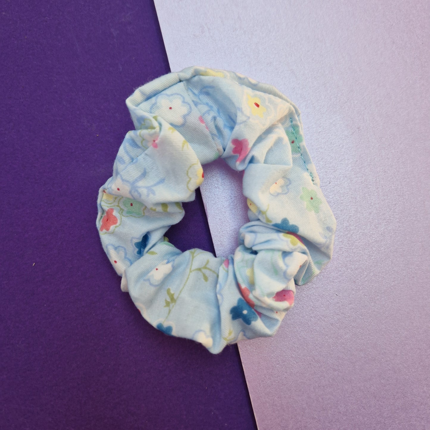 Blue floral cotton hair scrunchie