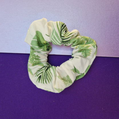 Green fern cotton hair scrunchie