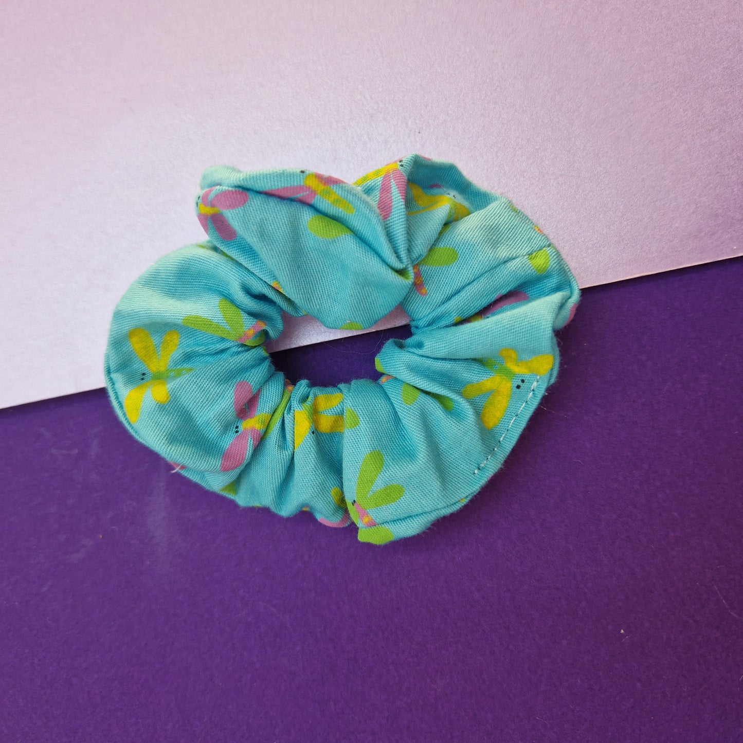 Blue dragonfly cotton hair scrunchie