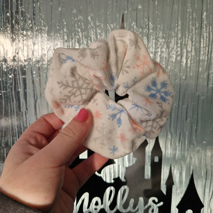 Pastel snowflake velvet hair scrunchie