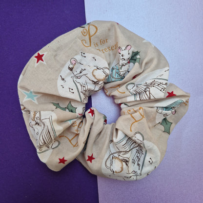 Beige mouse cotton hair scrunchie