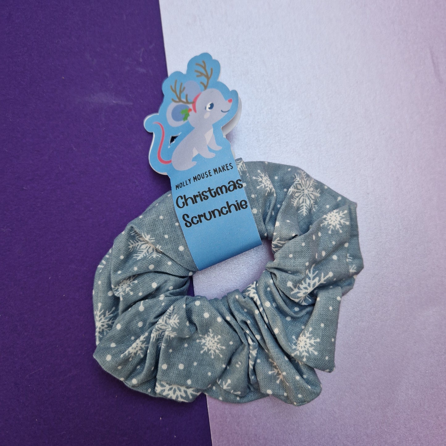 Blue snowflake hair scrunchie