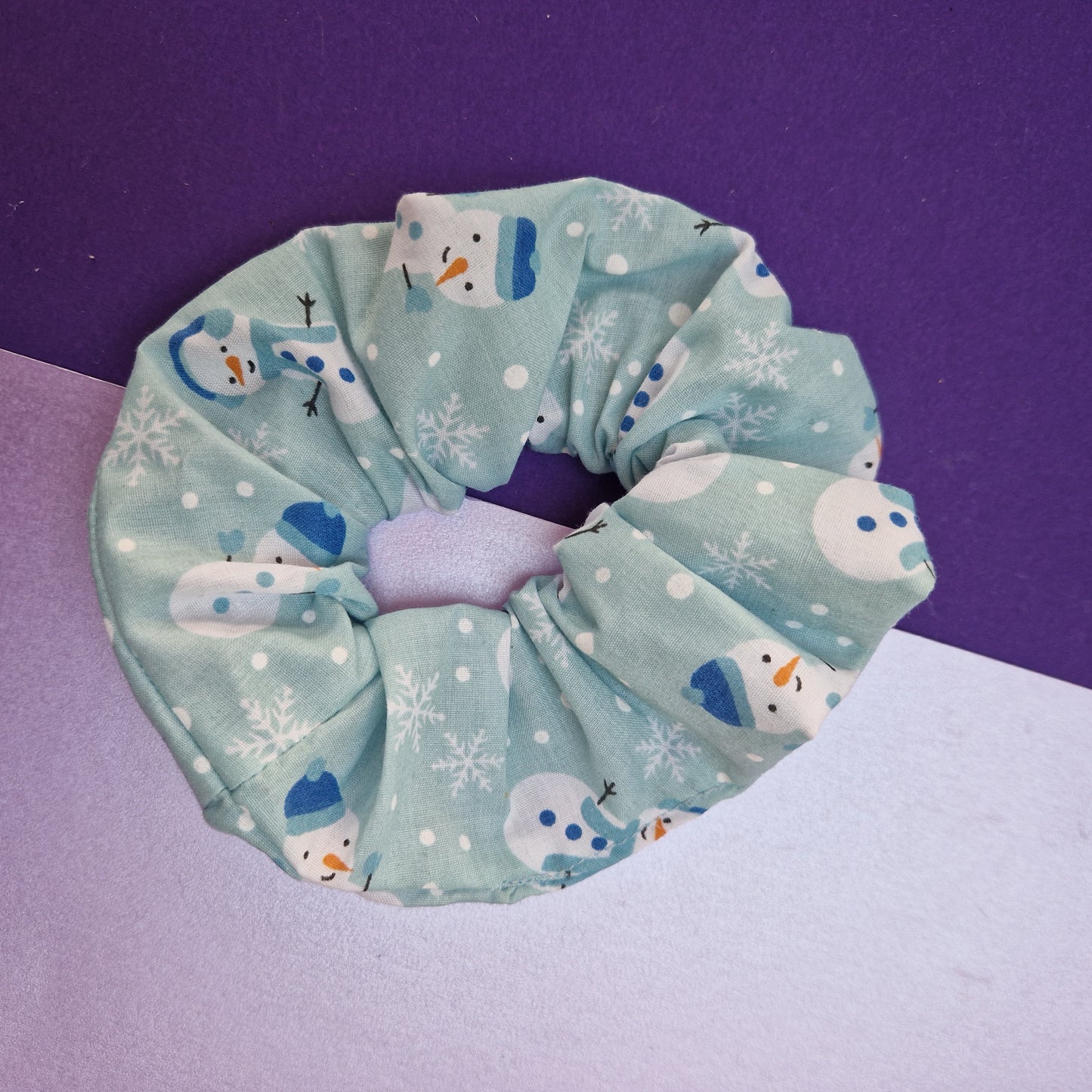 Blue snowman hair scrunchie