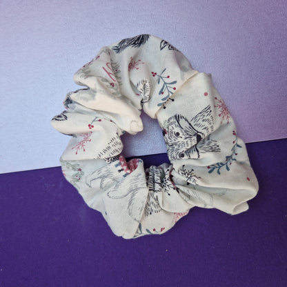 White woodland cotton hair scrunchie