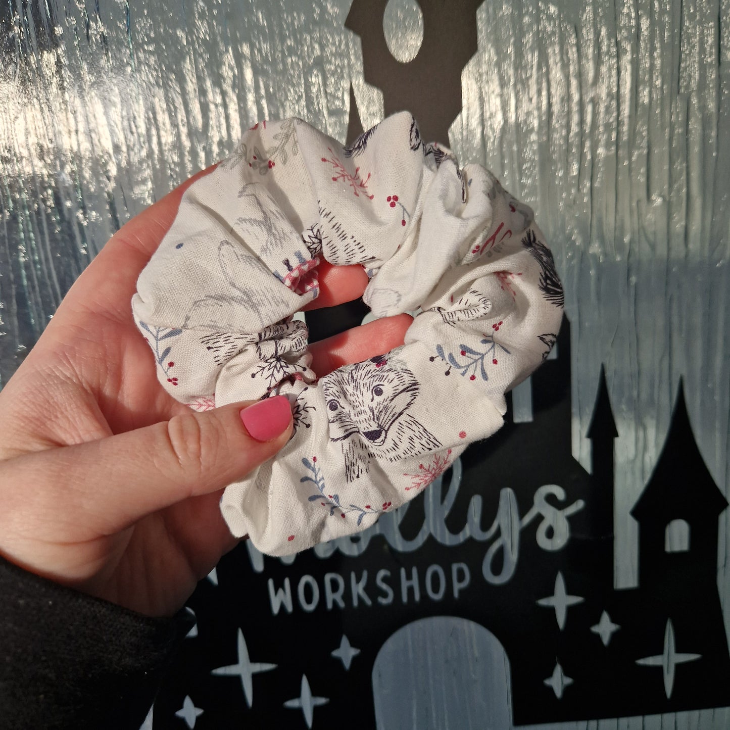 White woodland cotton hair scrunchie