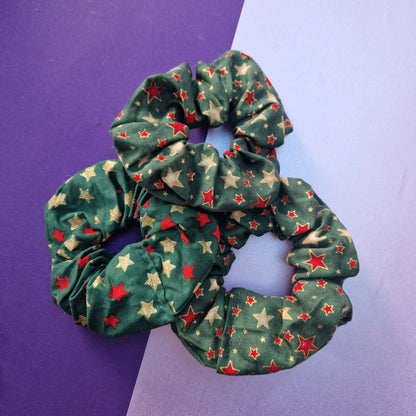 Green stars cotton hair scrunchie