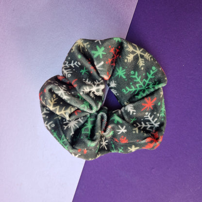 Green holly velvet hair scrunchie