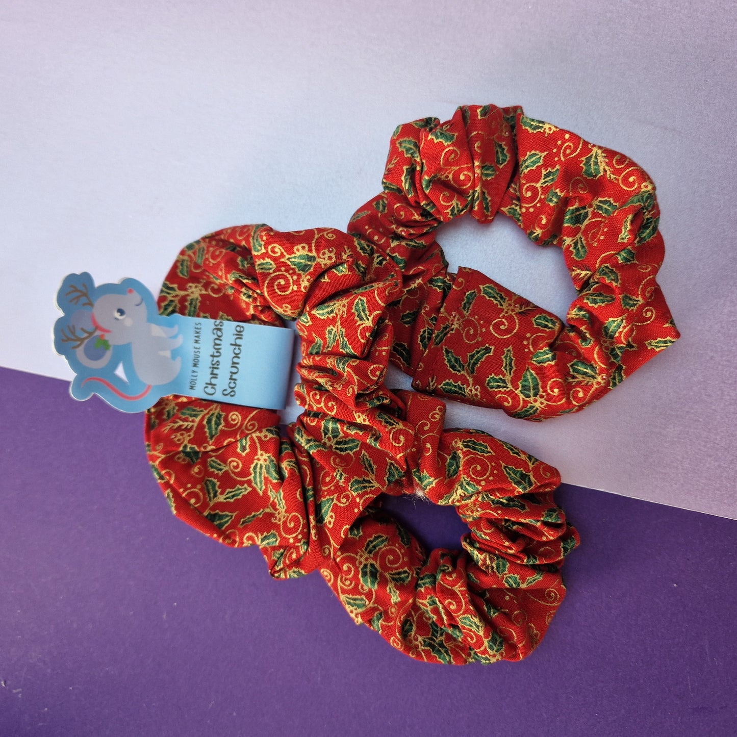 Red holly cotton hair scrunchie