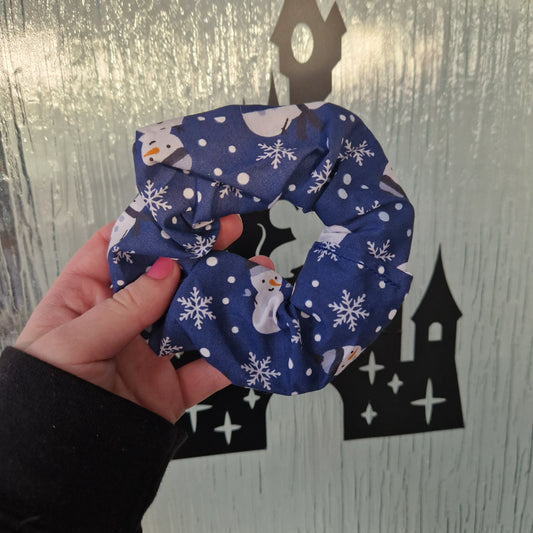 Navy blue snowman polycotton hair scrunchie