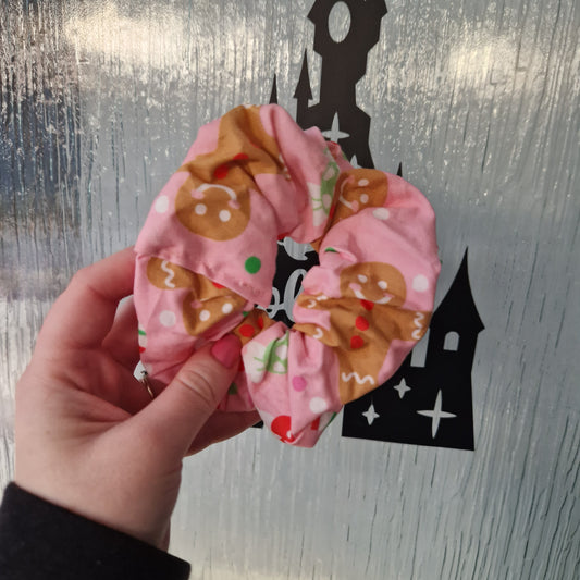 Pink gingerbread cotton hair scrunchie