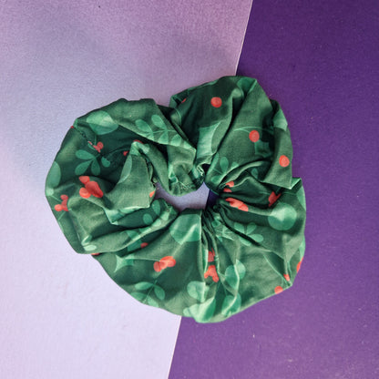 Green holly mouse cotton hair scrunchie