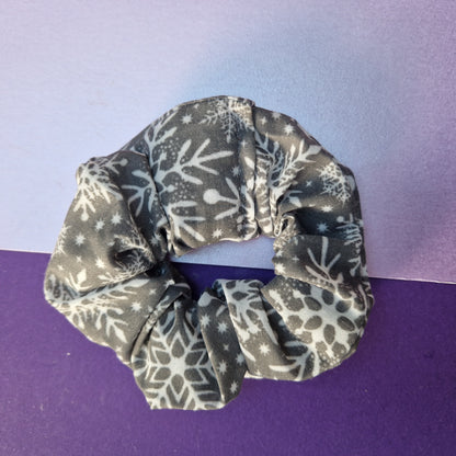 Grey snowflake cotton hair scrunchie