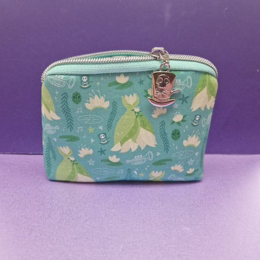 Down the Bayou mini triangle shaped pouch cosmetic bag with shadowman zipper pull