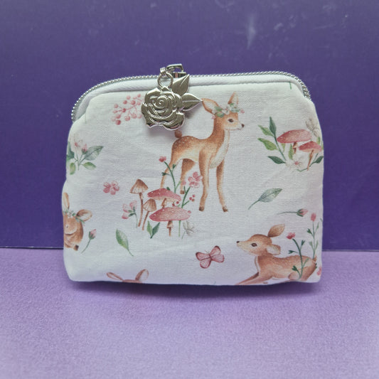 Deer mini triangle shaped pouch cosmetic bag with rose zipper pull