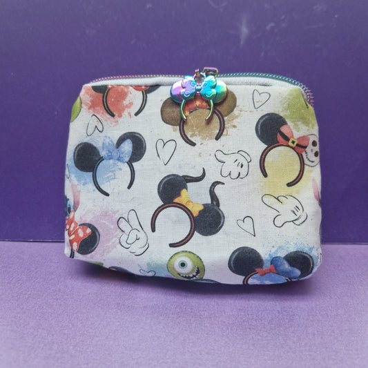 Mouse Ears mini triangle shaped pouch cosmetic bag with ears zipper pull