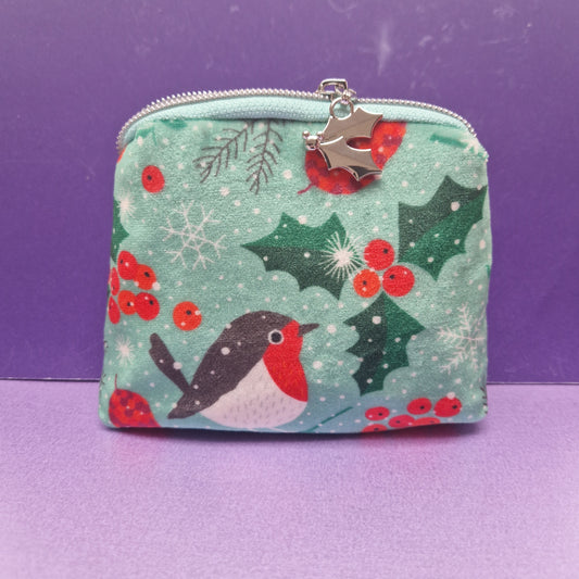 Robin mini triangle shaped pouch velvet cosmetic bag with snowflake zipper pull