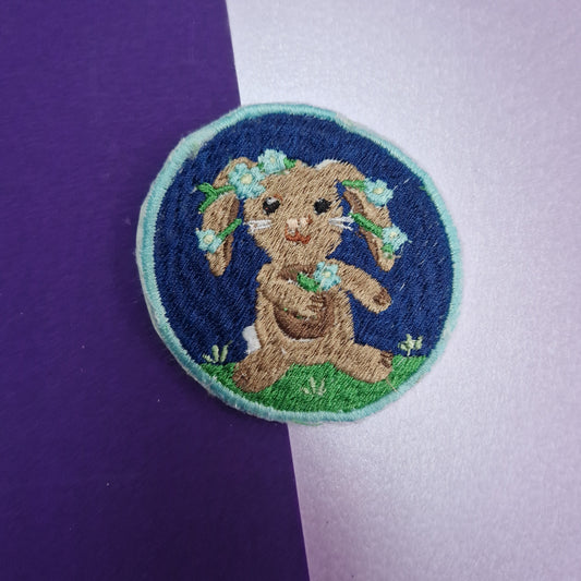 Practically perfect bunny rabbit iron-on embroidered patch