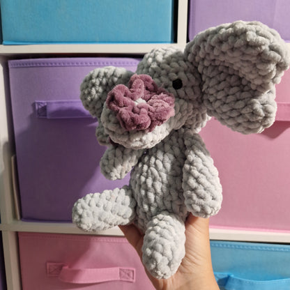 Grey floral elephant crochet plushie