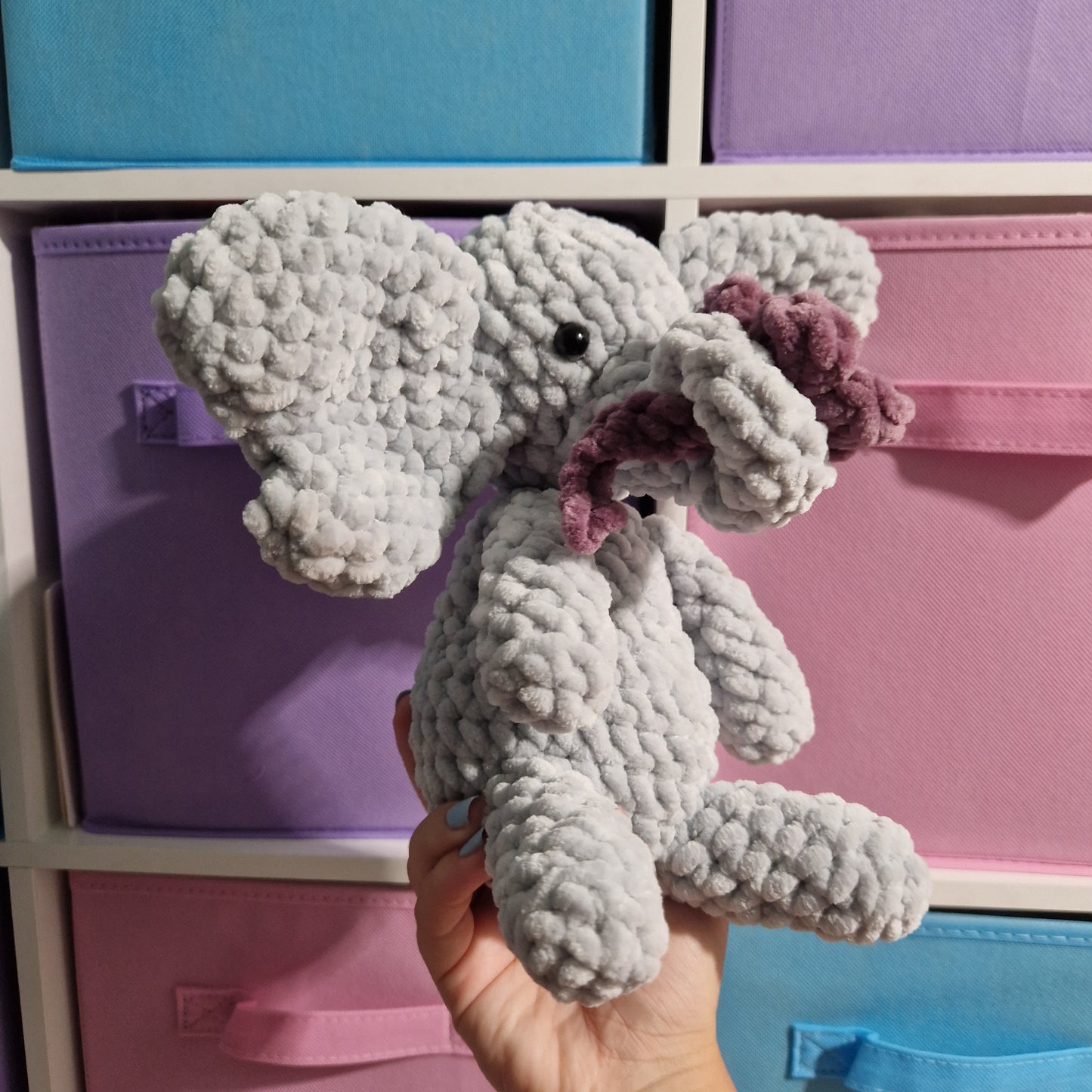 Grey floral elephant crochet plushie