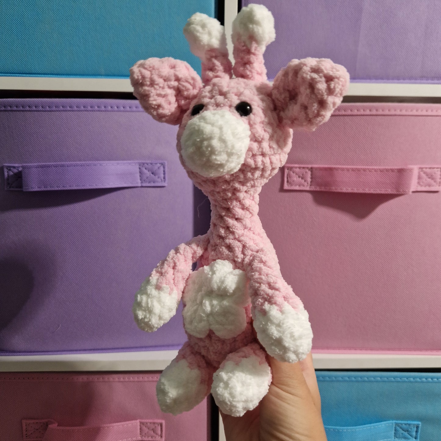 Pink floral sitting giraffe crochet plushie