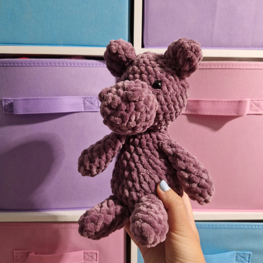 Purple sitting hippo crochet plushie