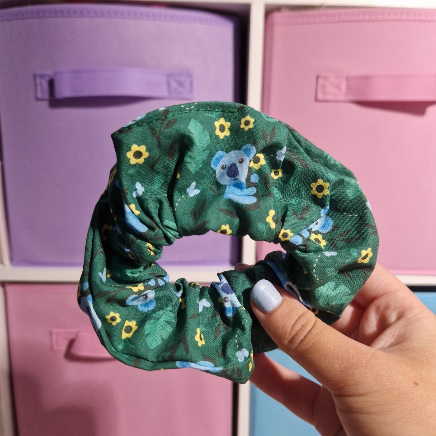 Floral Koala themed cotton hair scrunchie