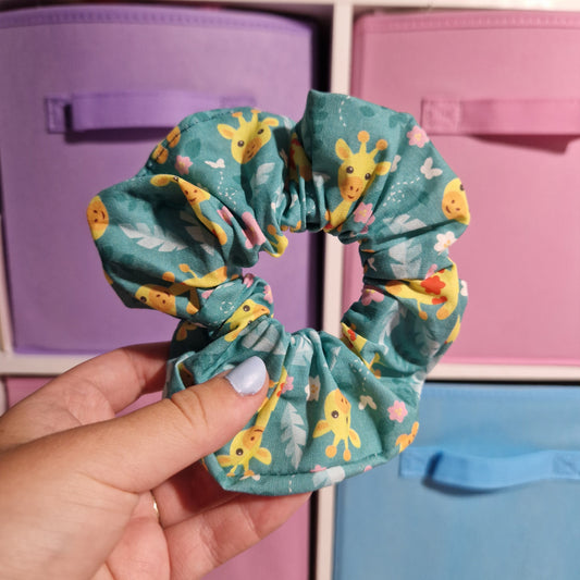 Floral Giraffe themed cotton hair scrunchie