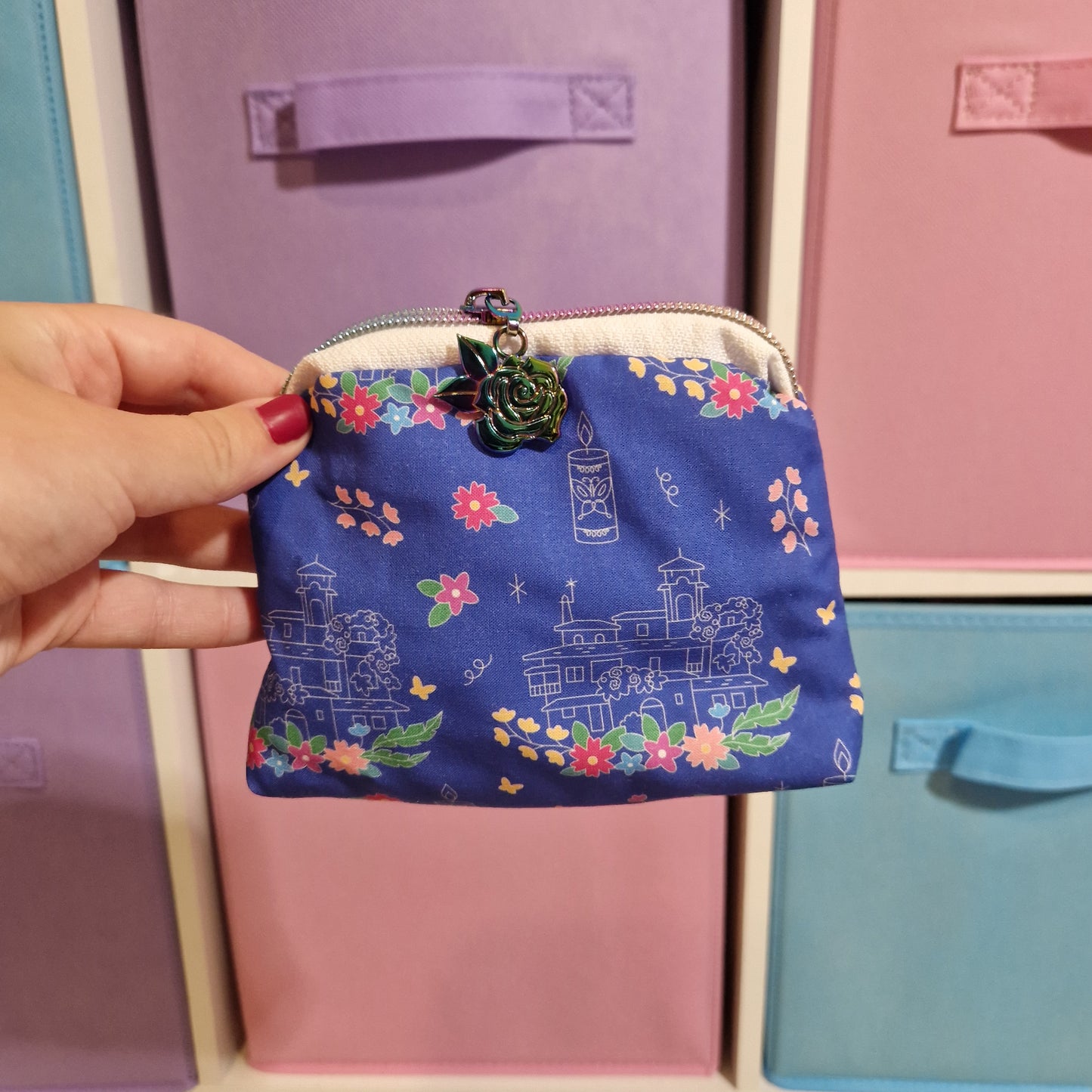 Floral Casita mini triangle shaped pouch cosmetic bag zipper pull