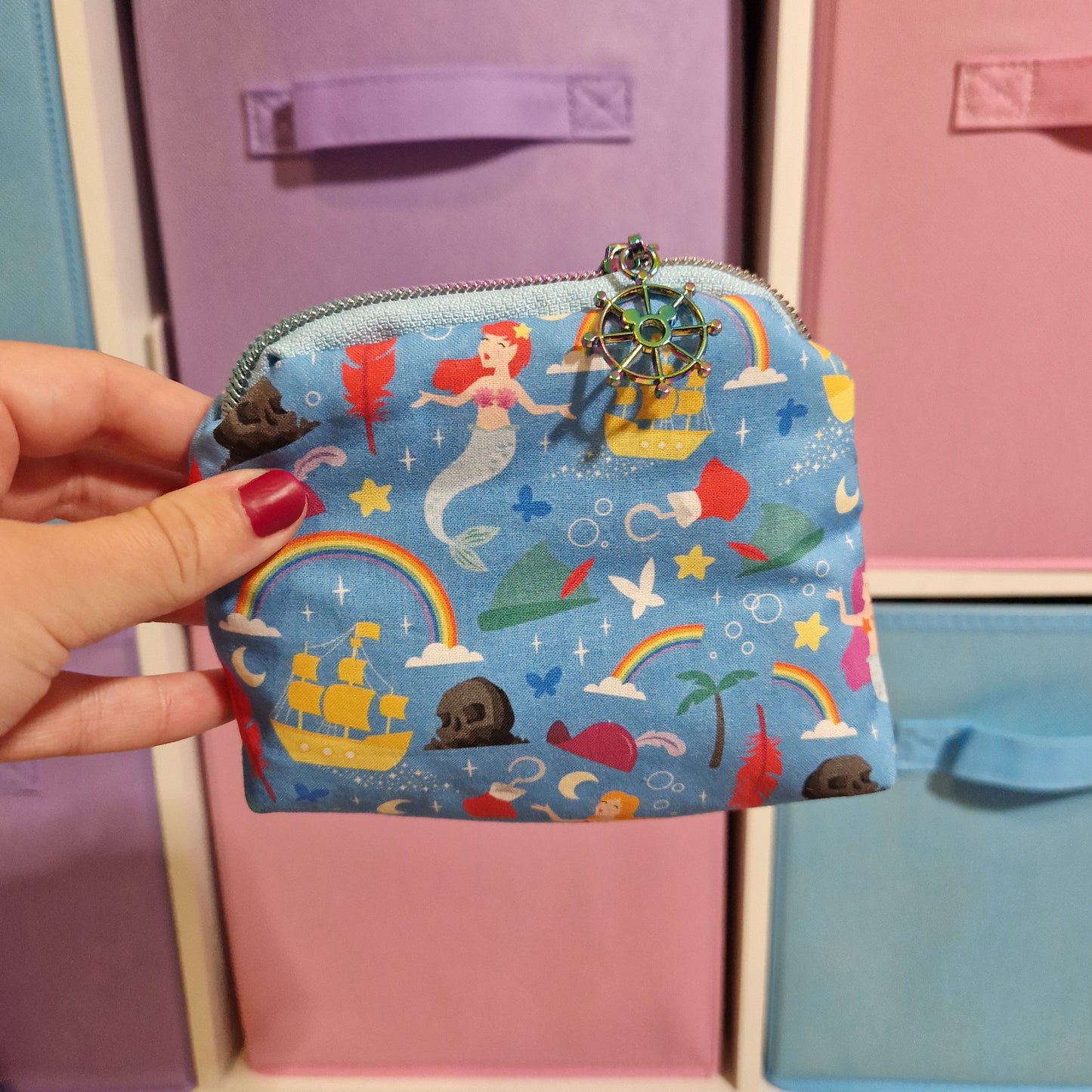 Pirates, fairies and mermaids mini triangle shaped pouch cosmetic bag zipper pull