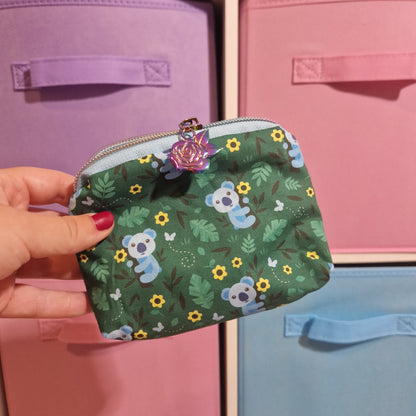 Floral koala mini triangle shaped pouch cosmetic bag zipper pull