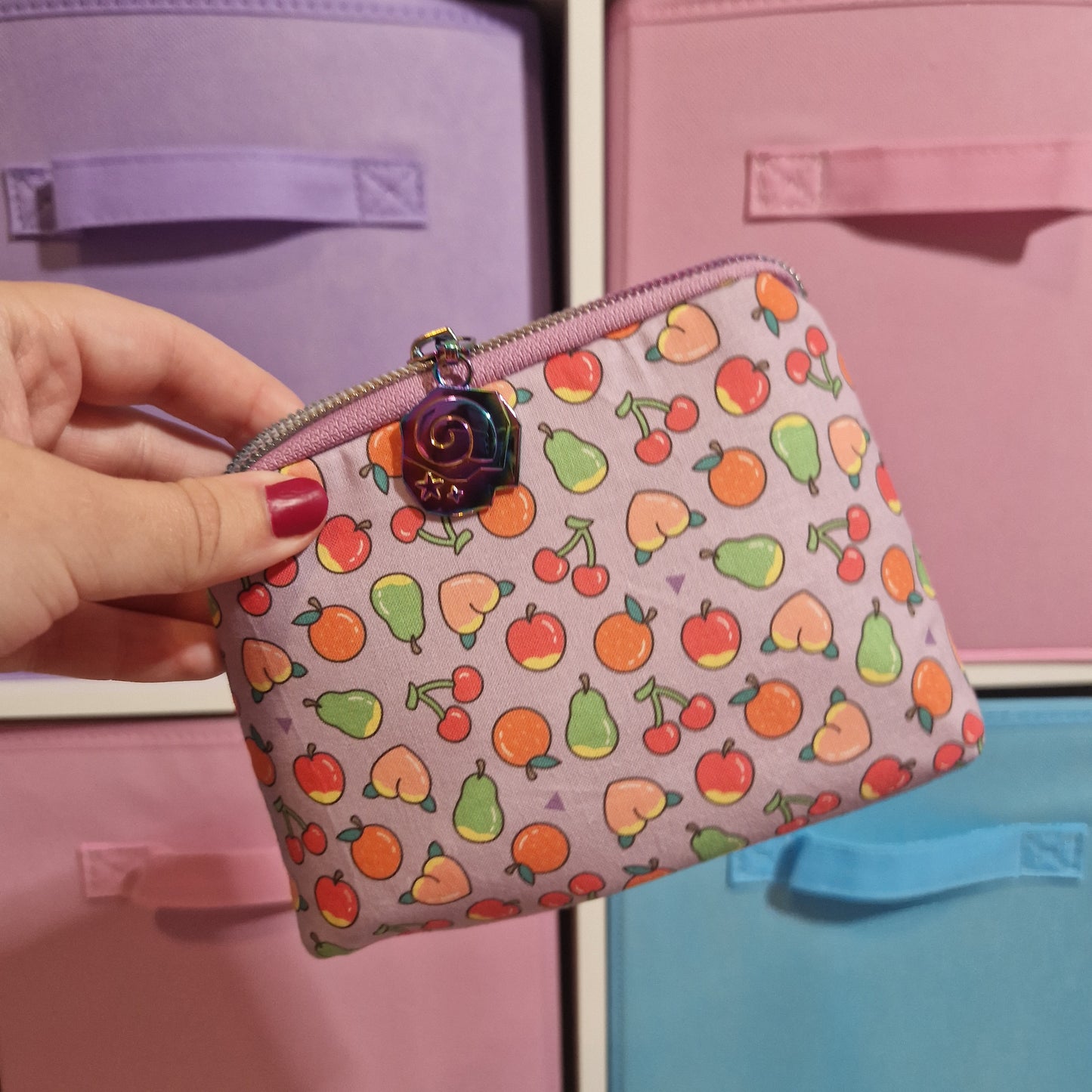 Fruit mini triangle shaped pouch cosmetic bag zipper pull